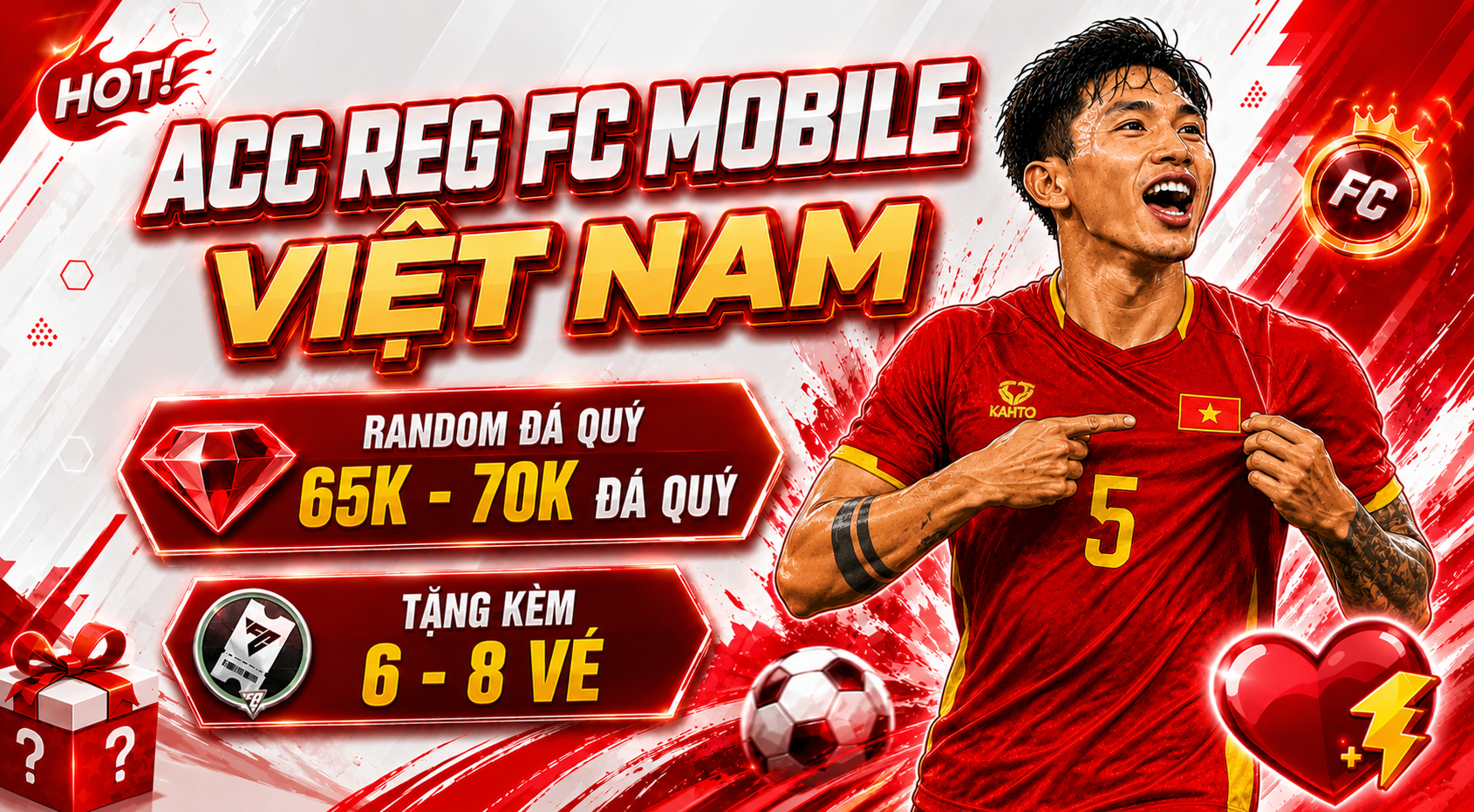 🇻🇳 Acc Reg Đá Quý Fc Mobile Vn [ 65k - 70k Đá Quý ] + [ 6 - 8 Vé ]