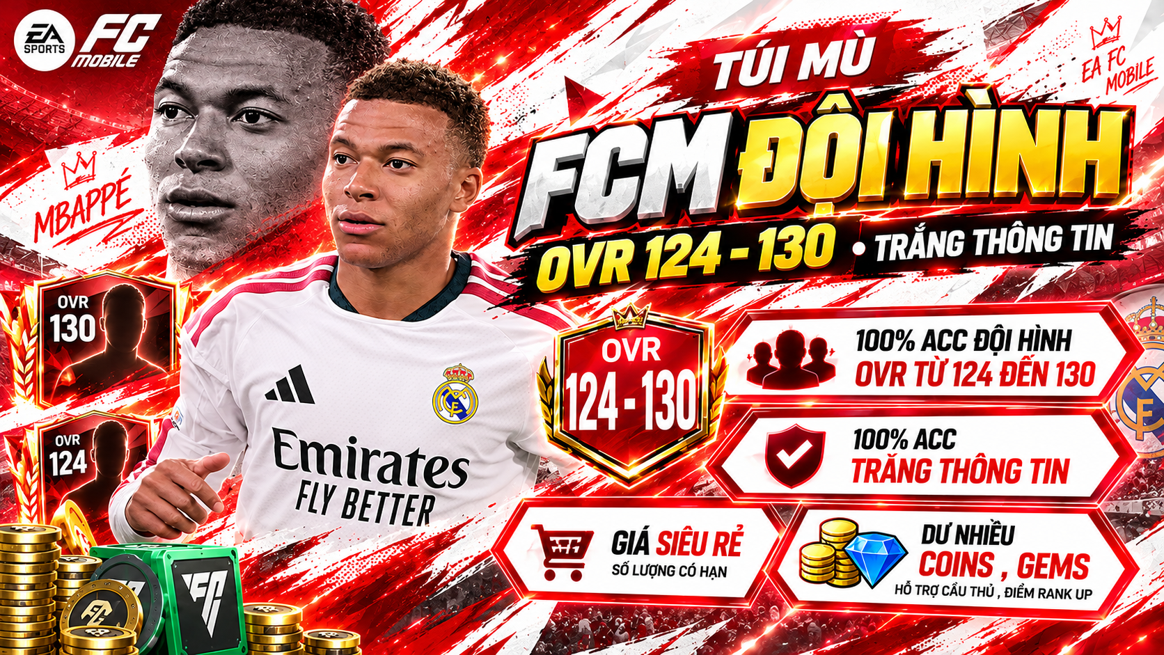 Túi Mù FCM Đội Hình OVR từ 124 đến 130 - Trắng Thông Tin