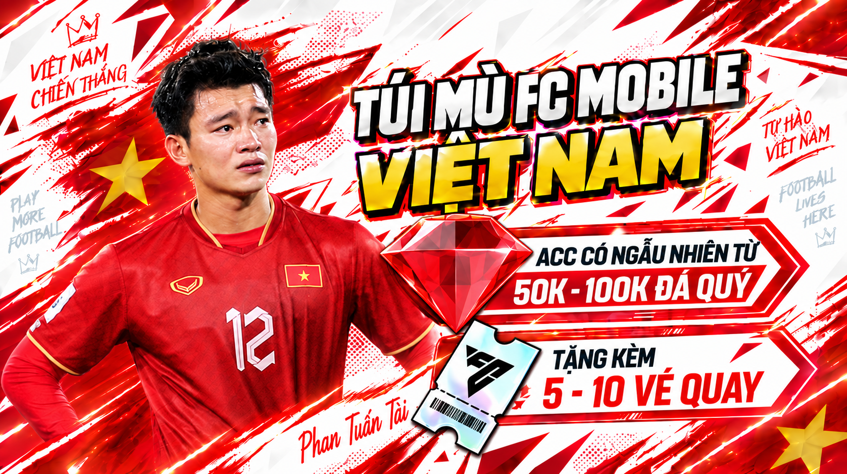 🇻🇳 Acc Reg Đá Quý Fc Mobile Vn [ 50k - 100k Đá Quý ] + [ 5 - 10 Vé Quay ]